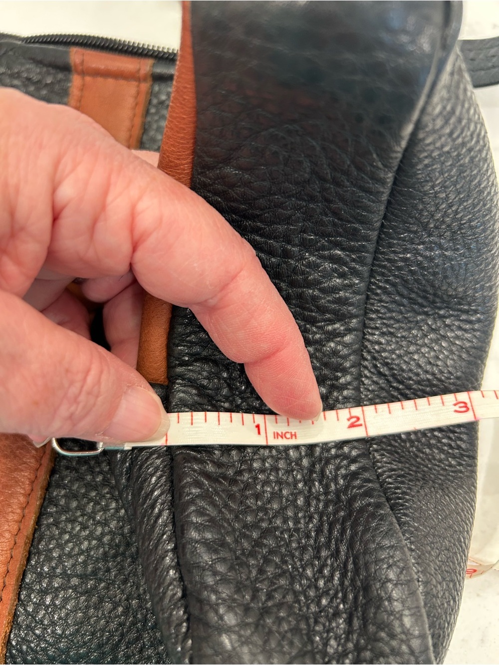 Two-Tone Handmade Leather Shoulder Bag with Copper Dragonfly Detail - Picture 12 of 16
